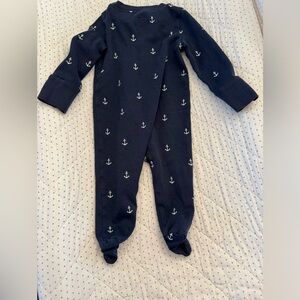 Petite plume navy blue anchor onesie